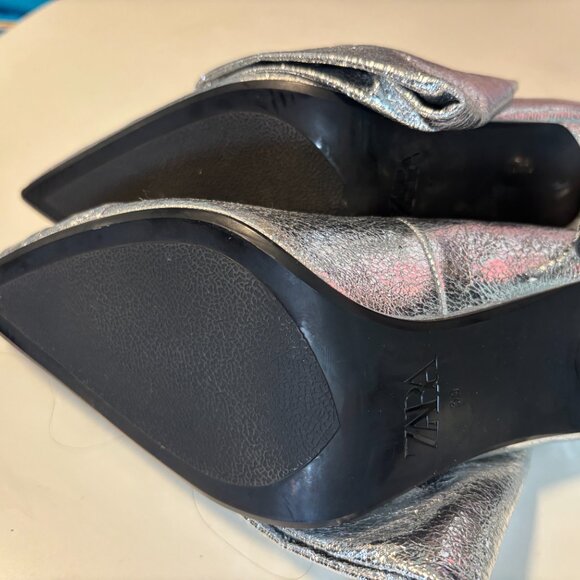 ZARA Silver Metallic Bow Heels - BRAND NEW - Picture 7 of 8